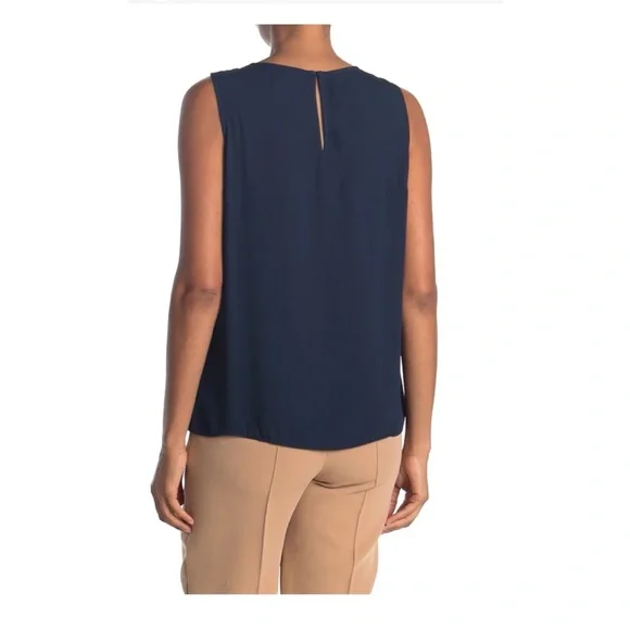 H by Halston Sleeveless Blouse Mixed Media Top Size S Navy - Picture 2 of 4